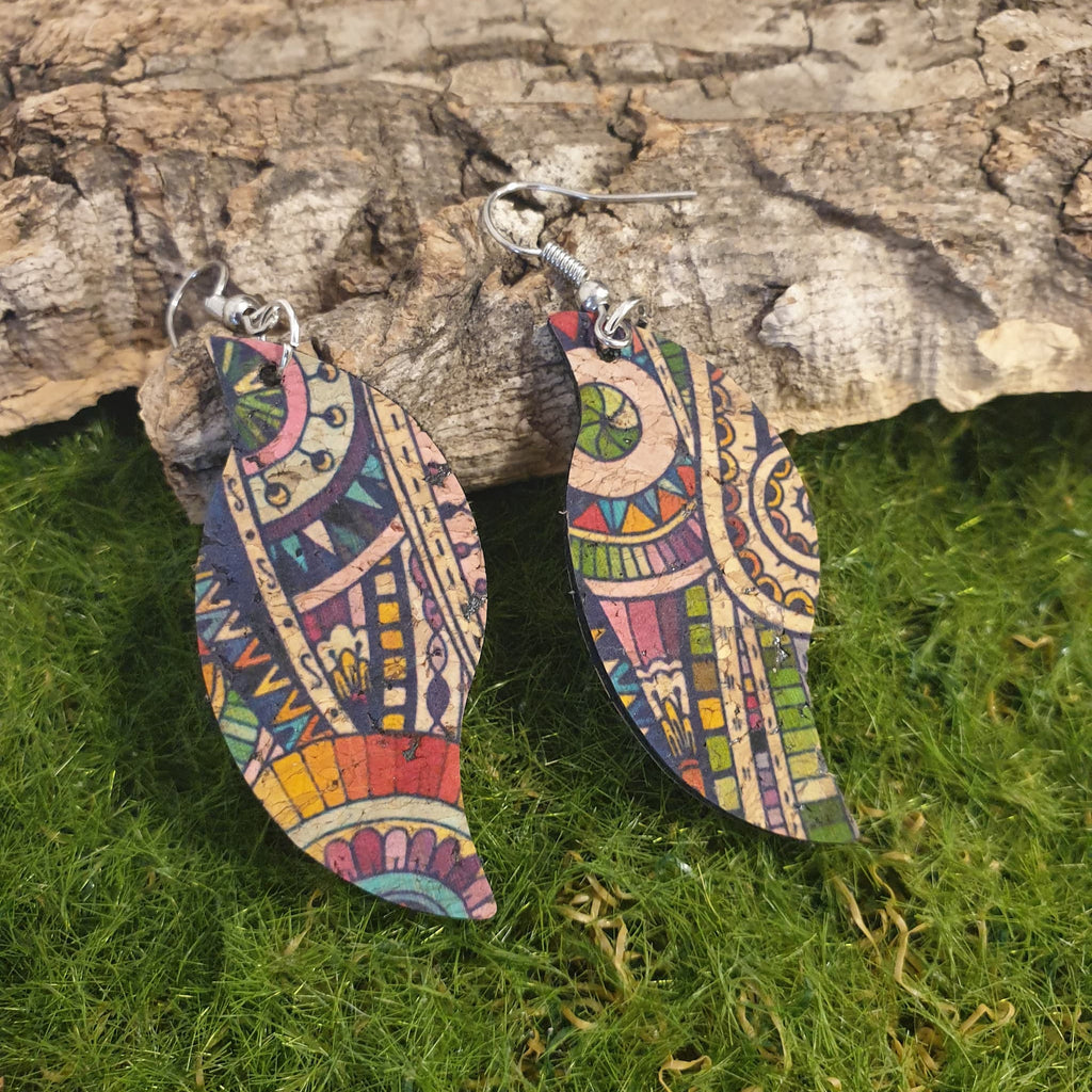 Boucles d'oreilles en liège - motifs mandala - création alsace