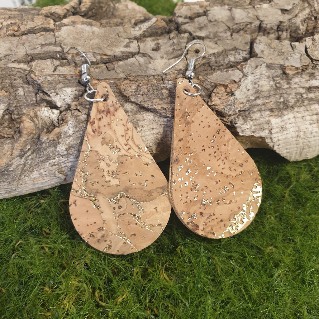 boucles d'oreilles liège naturel doré - made in alsace