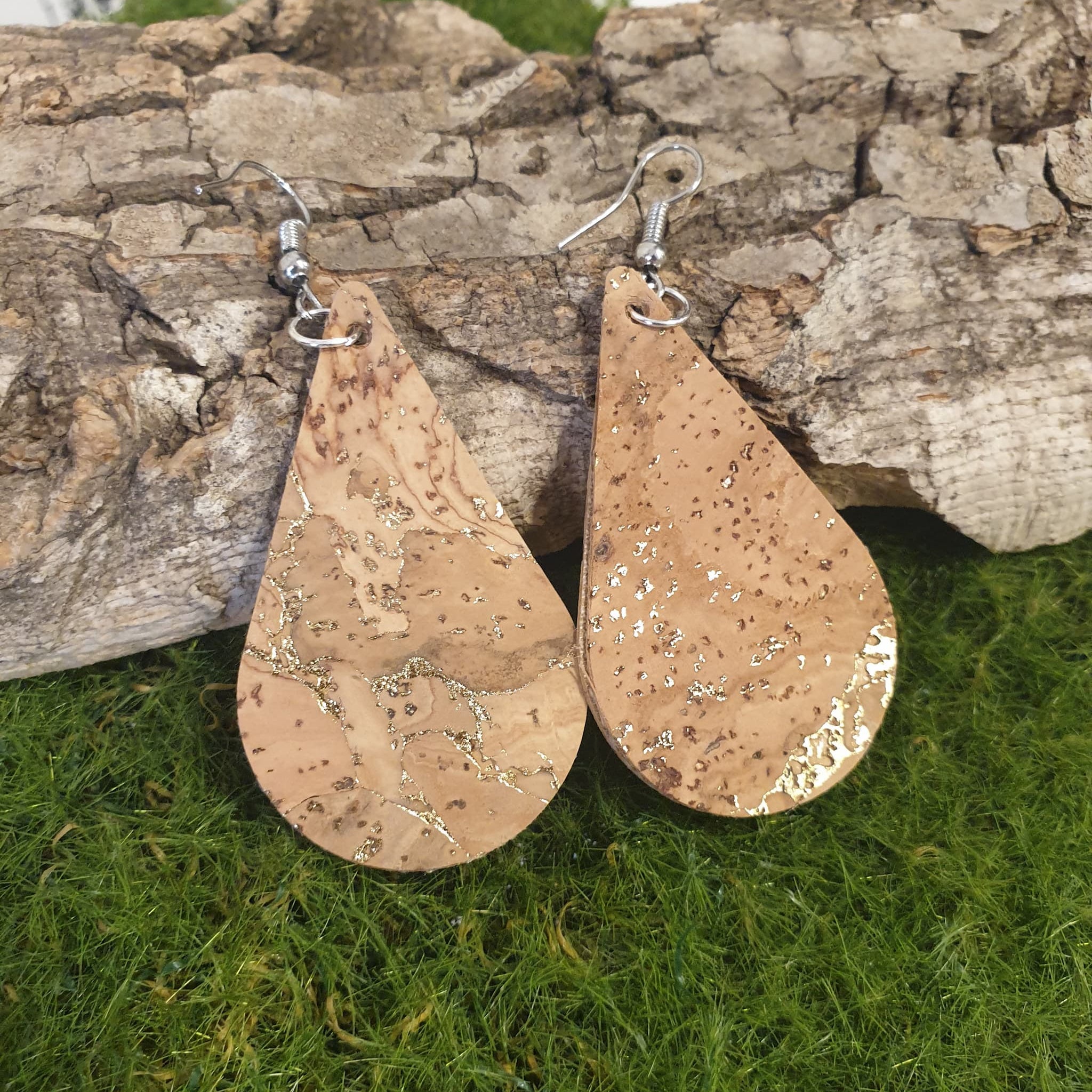 boucles d'oreilles liège naturel doré - made in alsace