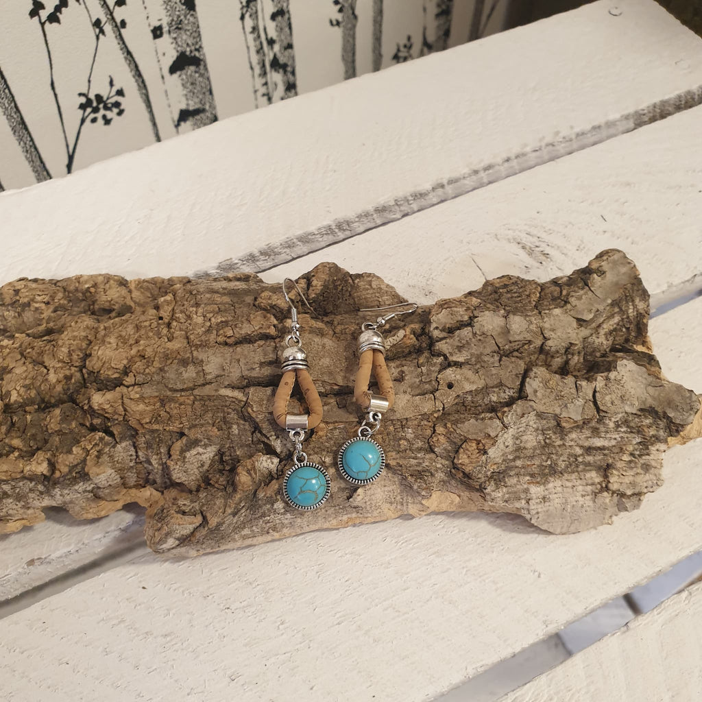 Boucles d’oreilles Turyana en liège et turquoise