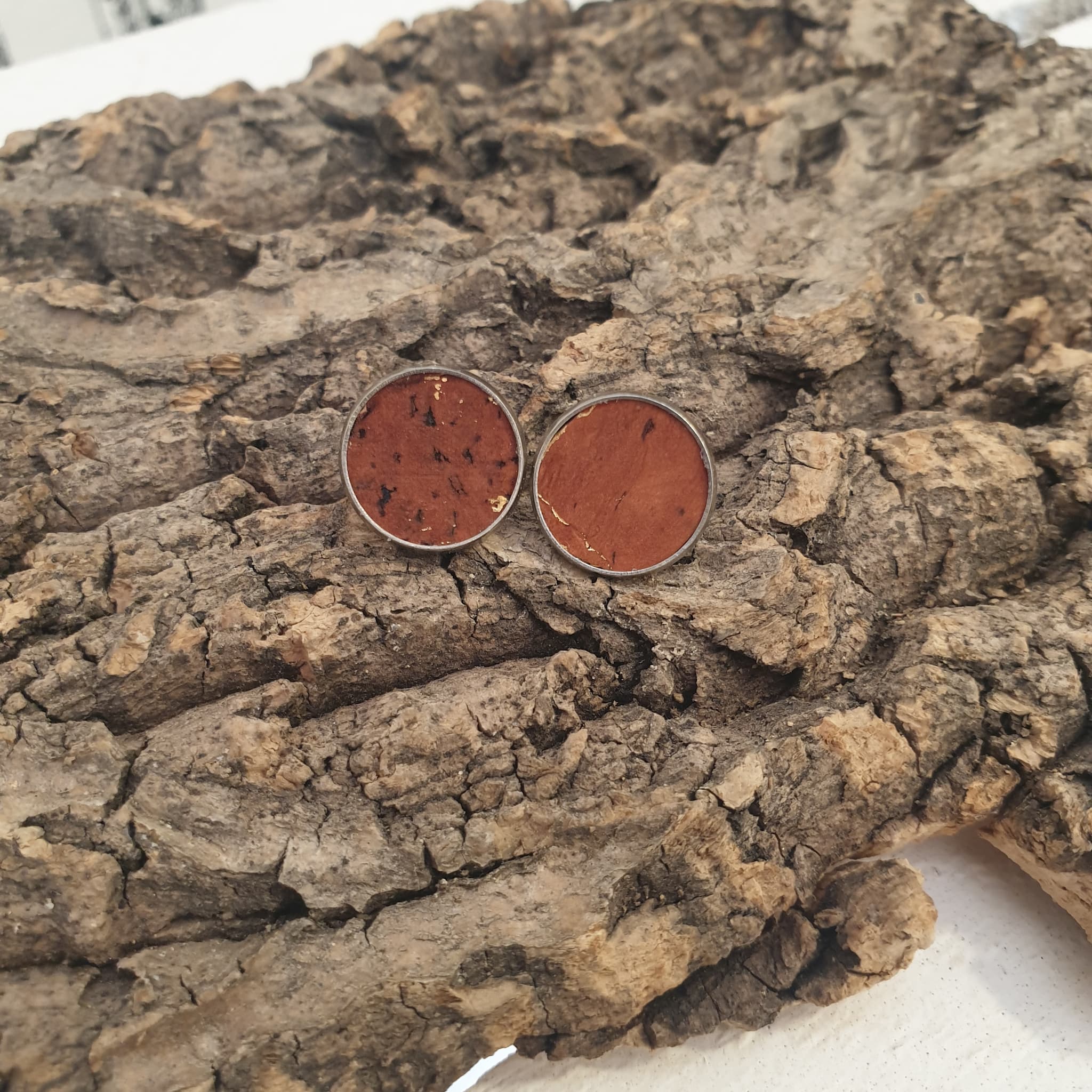 Boucles d'oreilles clou - liège cuivré doré - fait-main alsace