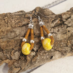 Zoom boucles d'oreilles jaune en liège et céramique 