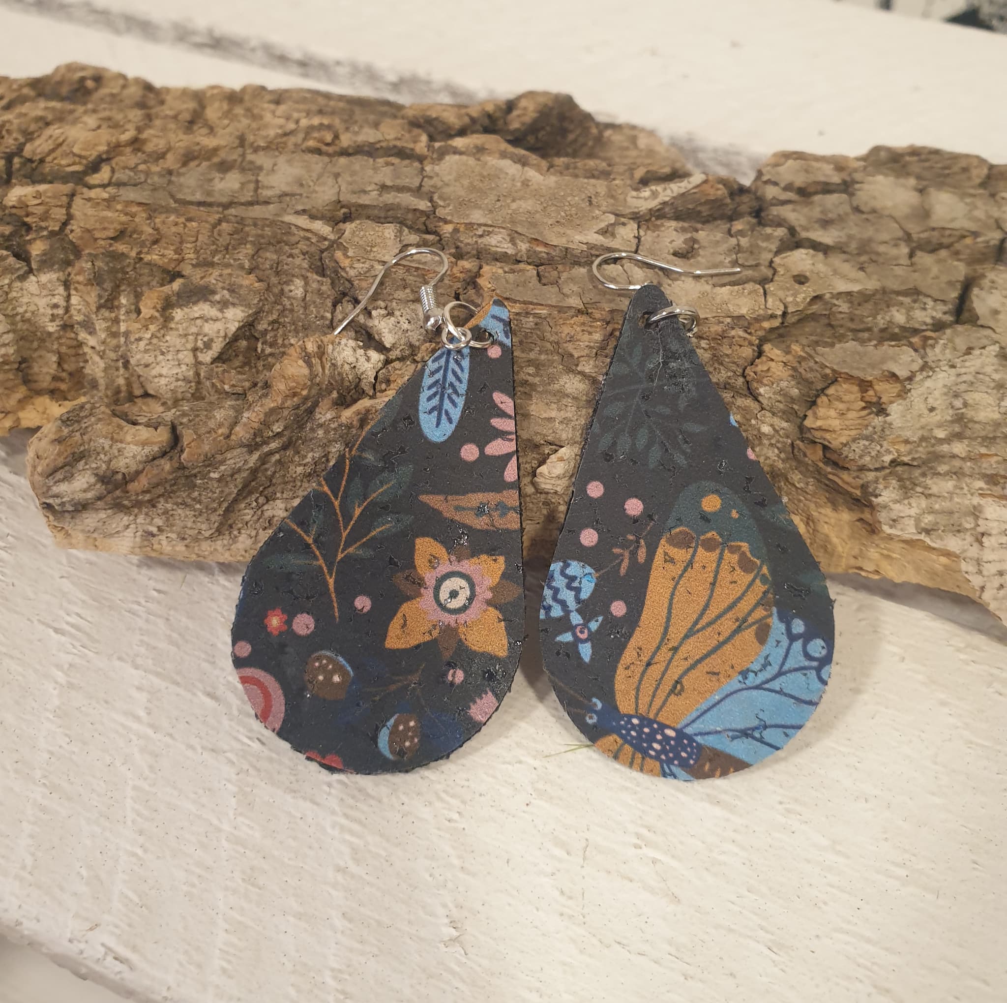 Boucles d'oreilles liège floraux - made in france