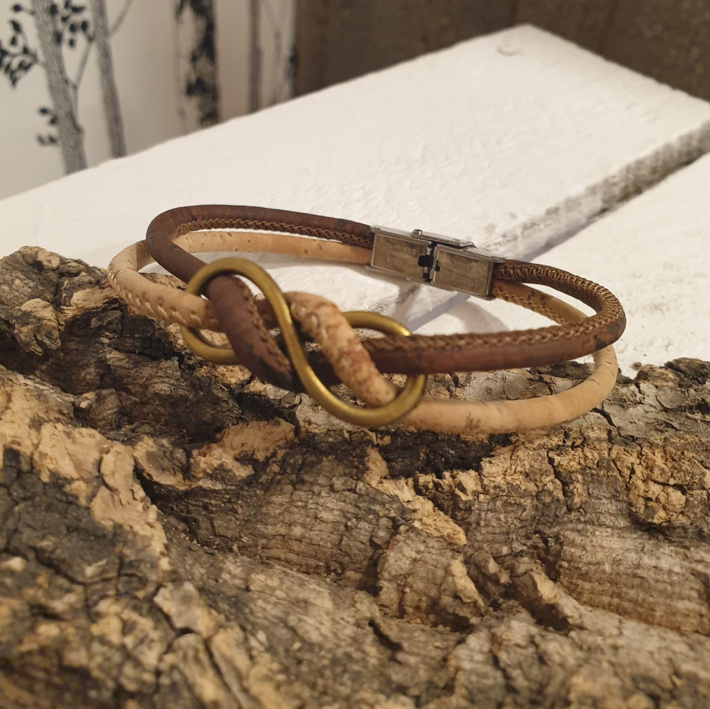 Bracelet infini - marron et naturel -creation alsace - vue de devant