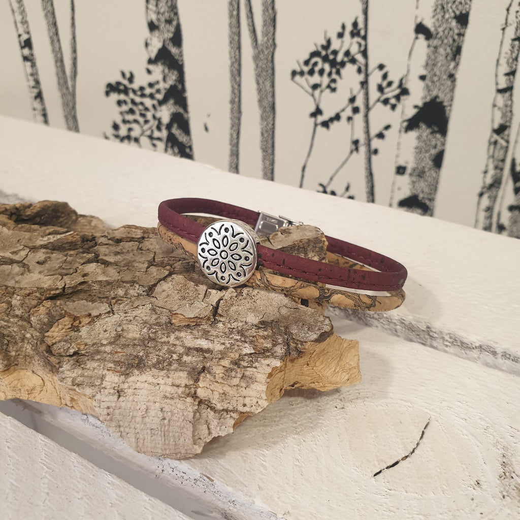 Bracelet liège bordeaux - made in france - vue de devant