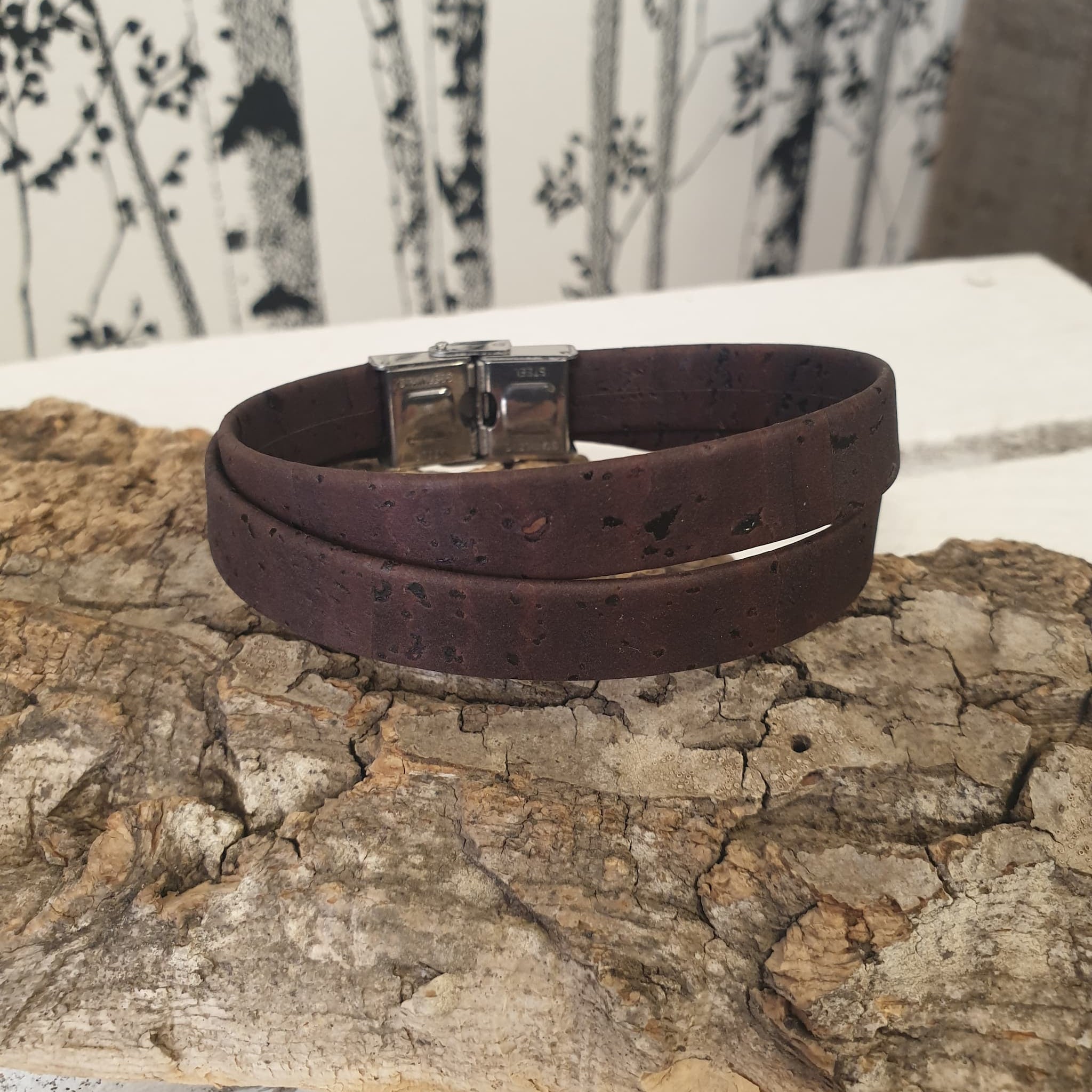 Bracelet fait-main - liège marron - alsace
