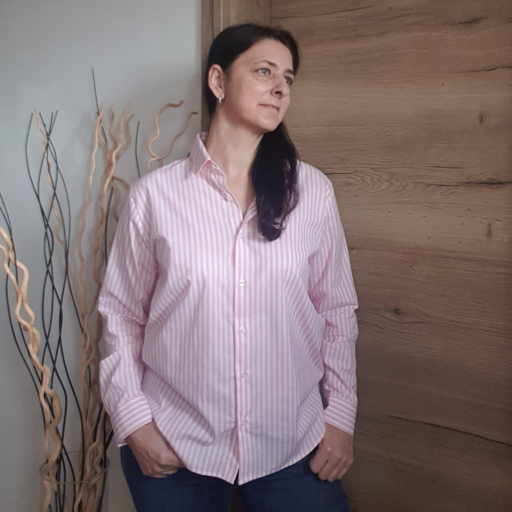 Chemise rayée rose et blanche Love by MD en popeline de coton