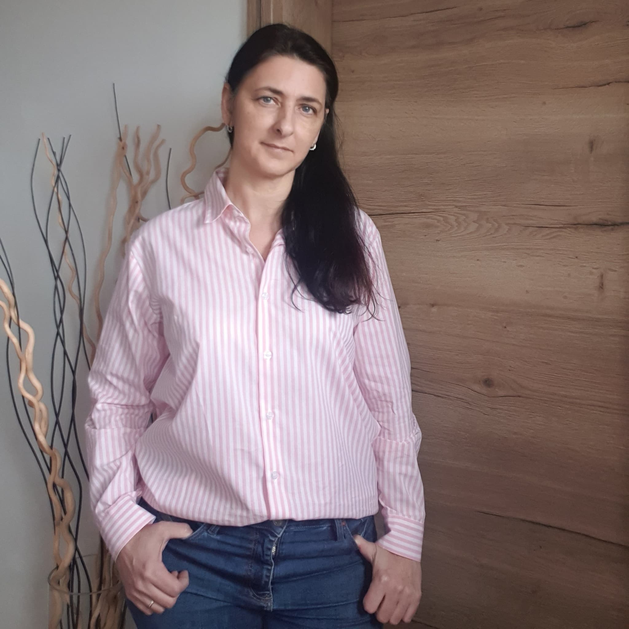 Chemise rayée rose et blanche upcyclée Love by MD 