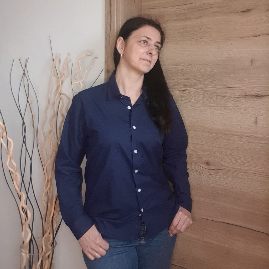 Chemise bleu foncé Love by MD en popeline de coton