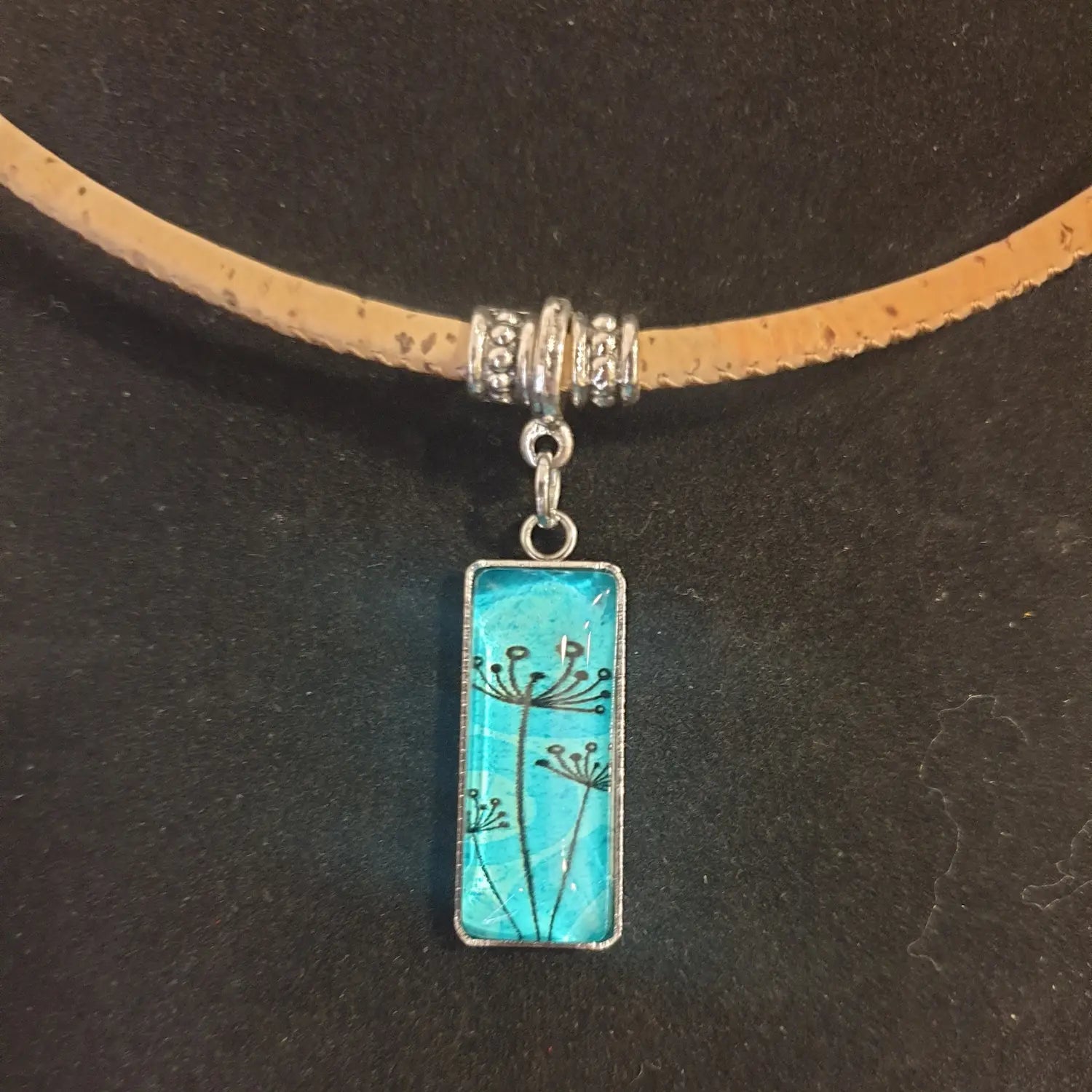 Collier en liège Carmen floral turquoise