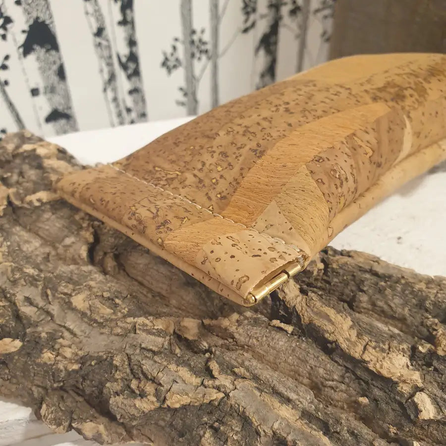 Étui à lunettes en liège marron et orange – fermeture pression