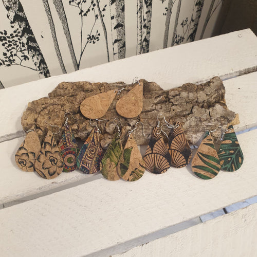 Boucles d'oreilles en liège - création artisanale alsace