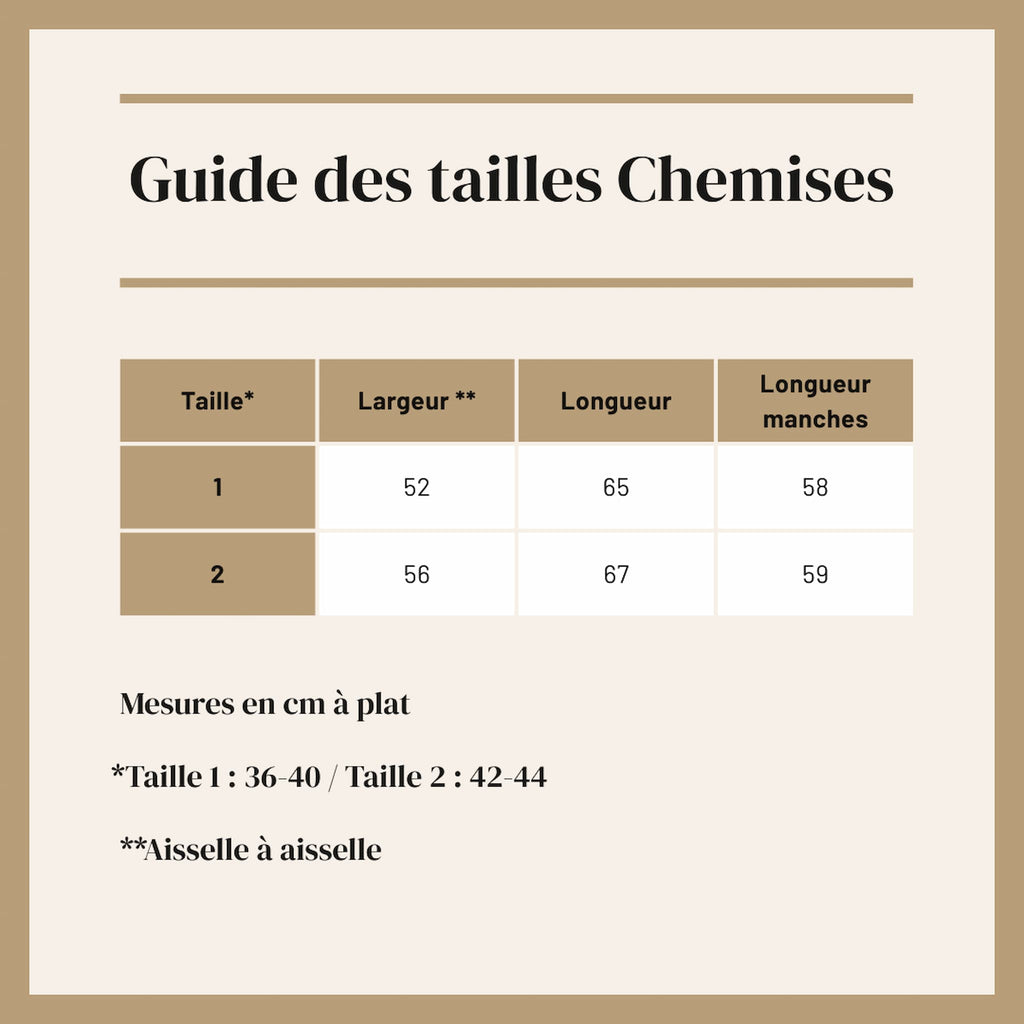 Guide des tailles des chemises love by md