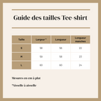 Guide des tailles des tee-shirt en lin jaune et sauge - Love by md