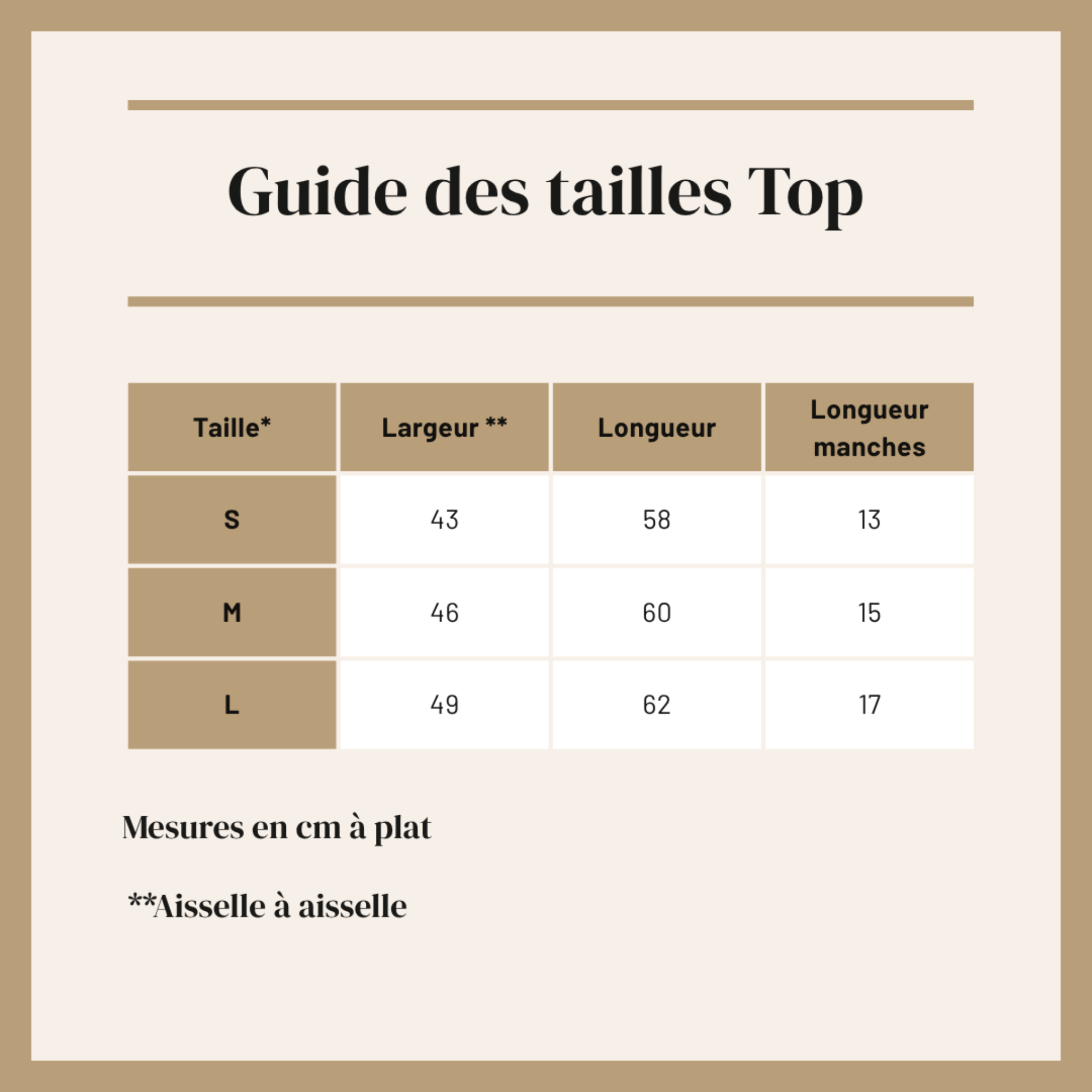 Guide des tailles du Top coton éponge