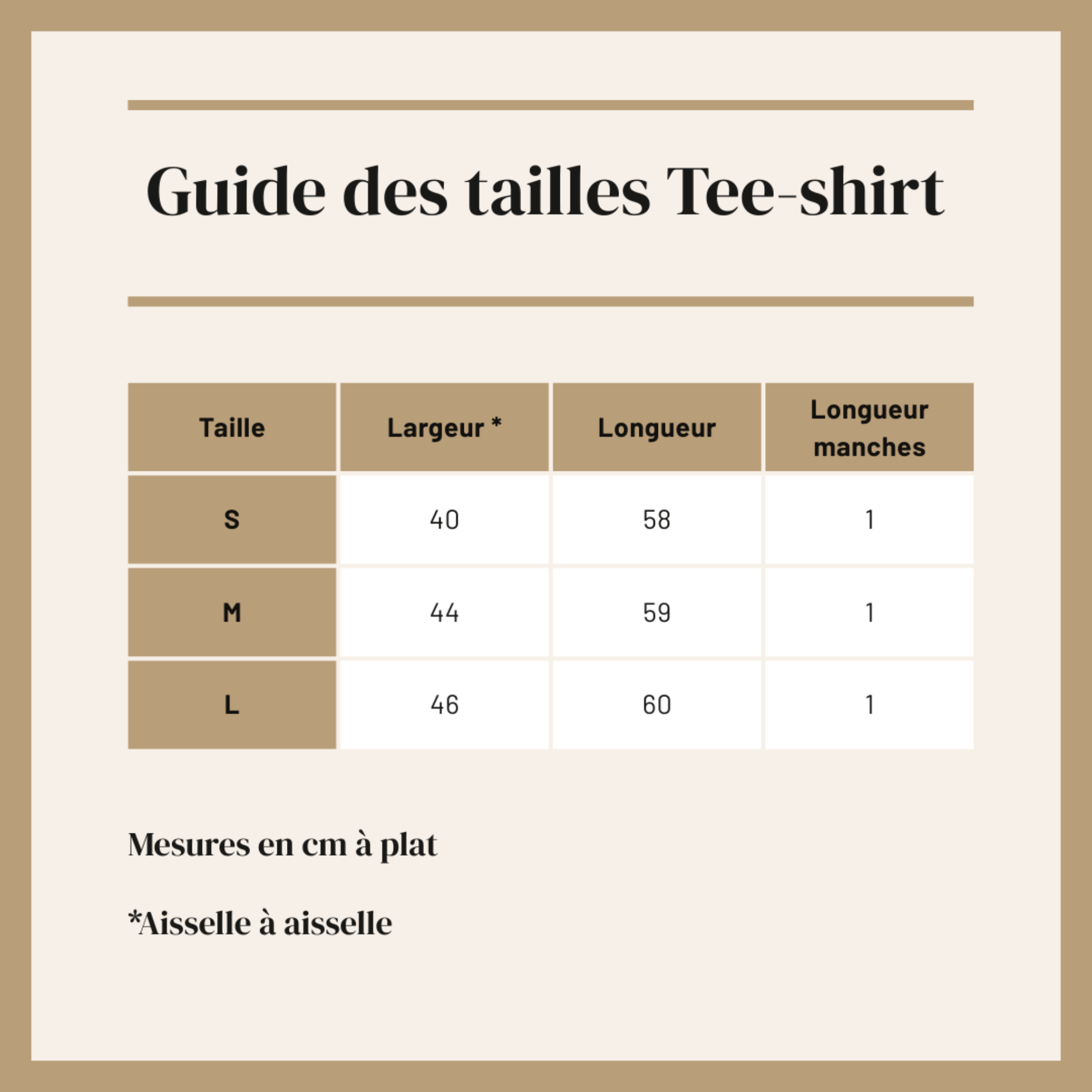 Guide des tailles t-shirt lin S - M - L -Love by MD
