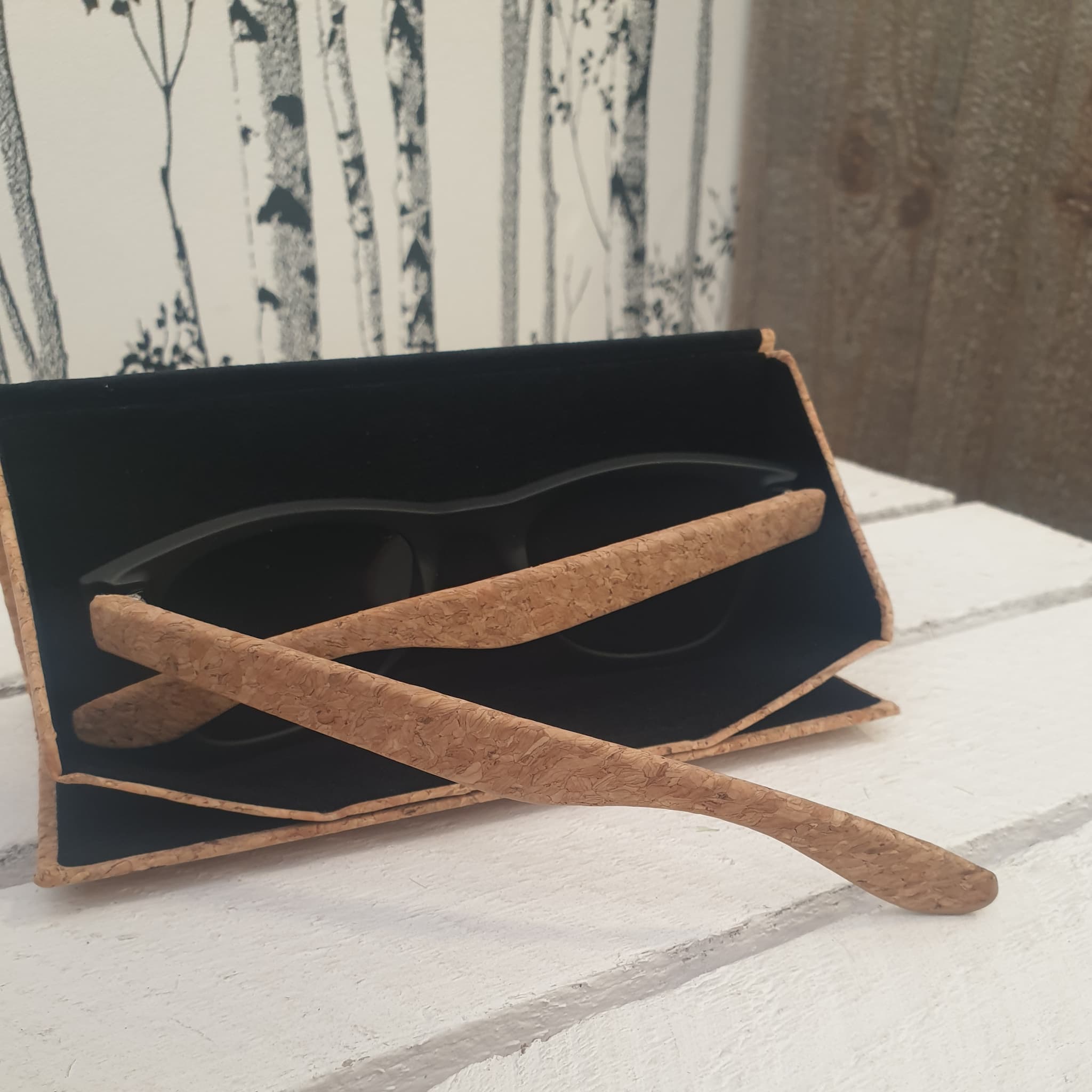 Lunettes de soleil dans son étui - vue sur branches de lunettes