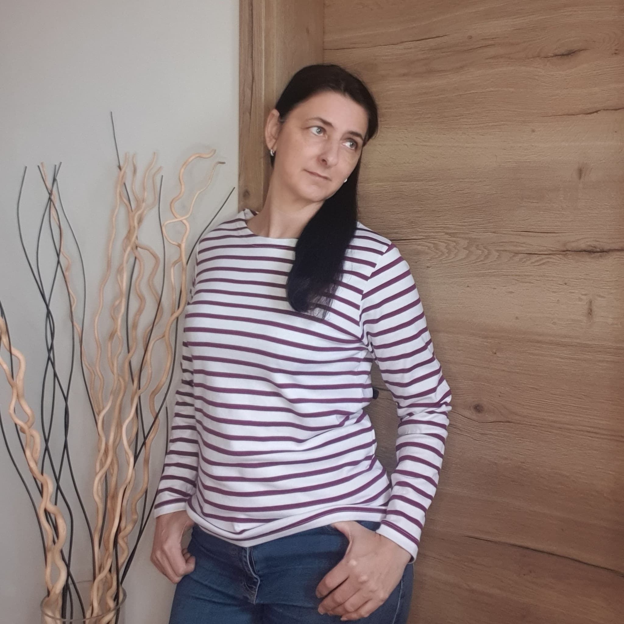 Marinière prune manches longues - vue de devant porté - Love by md