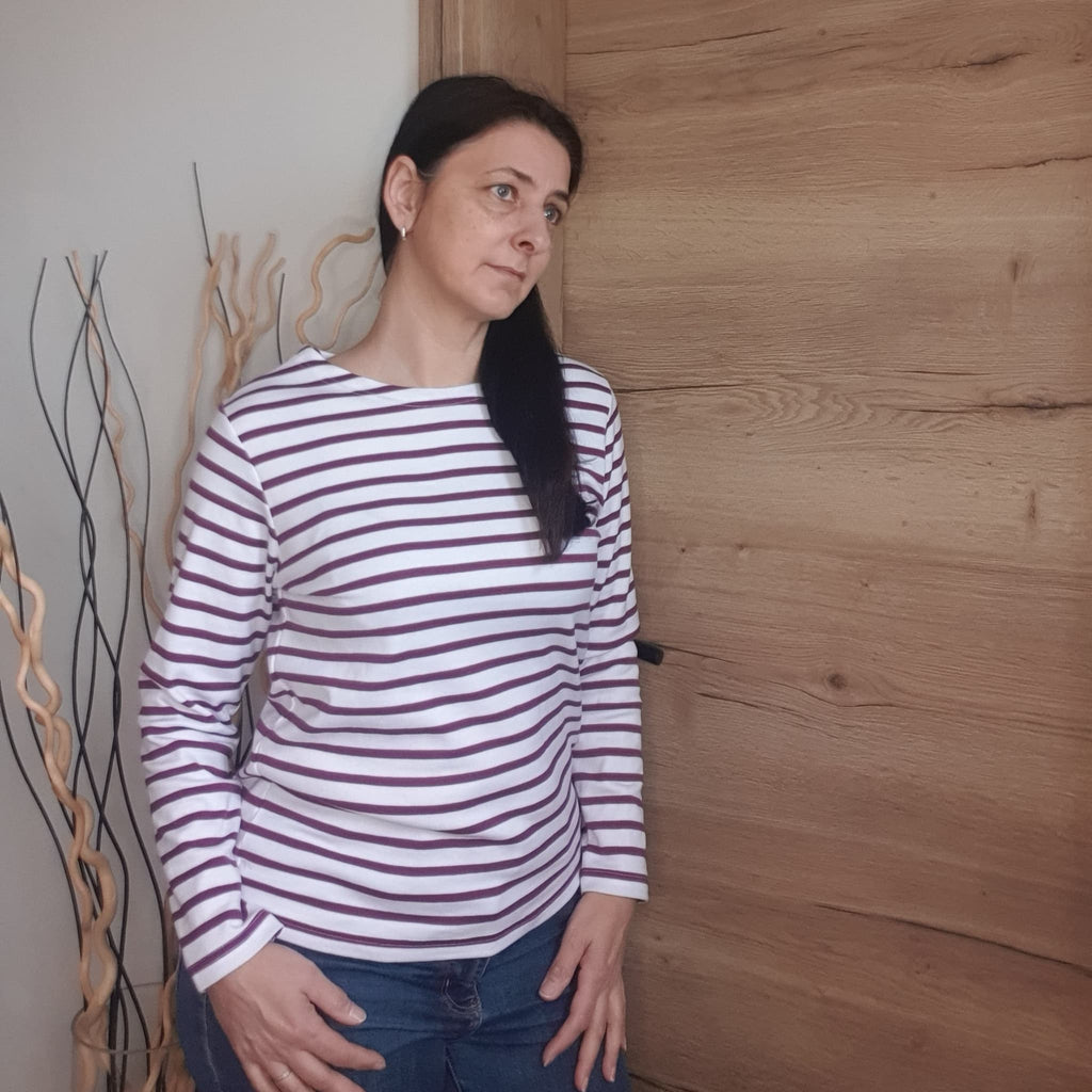 Marinière prune manches longues upcyclées portée - Love by md