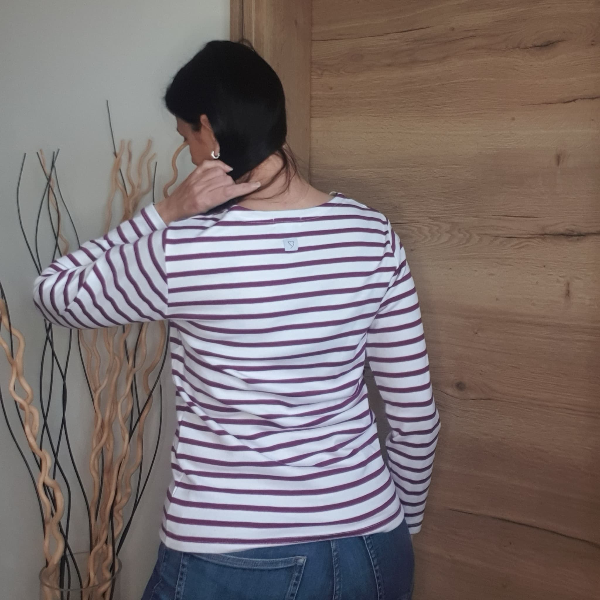 Marinière prune manches longues éco-responsable - Vue de derrière - Love by md