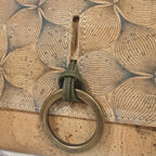 Détail du rabat du sac Kalyna avec touche turquoise et son anneau