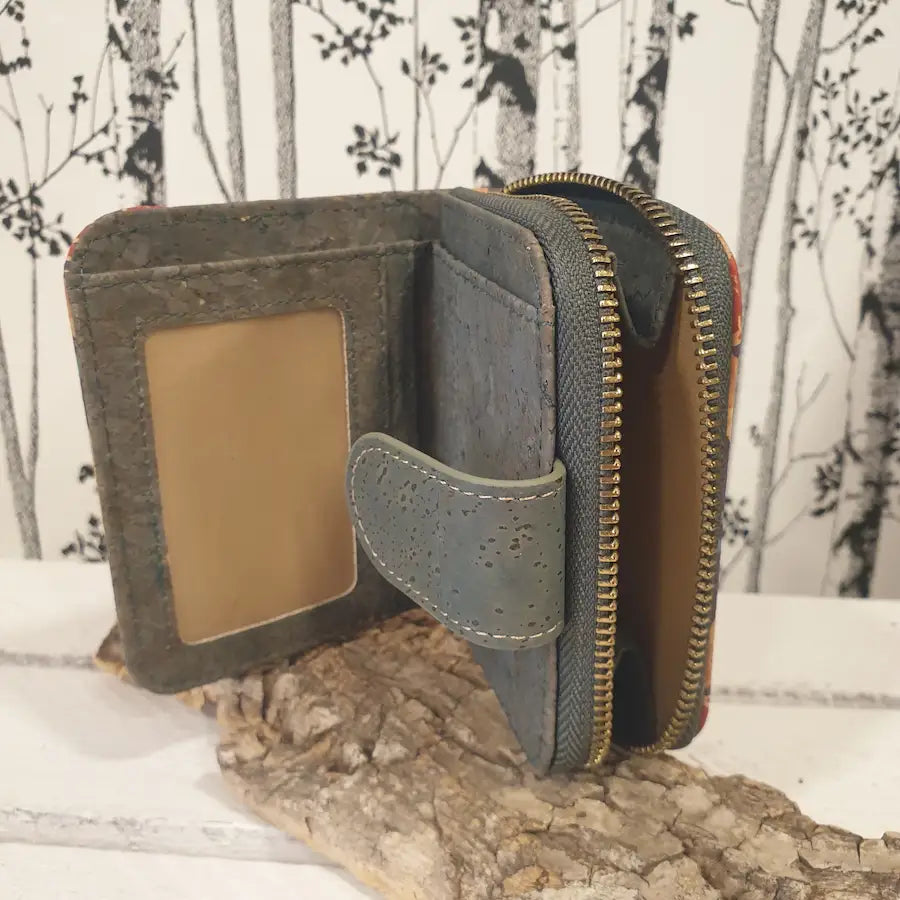 Petit portefeuille en liège écologique avec fermeture zippée