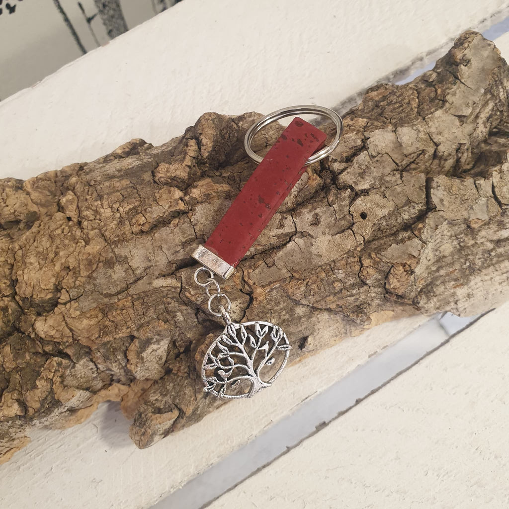 Porte-clés en liege plat bordeaux - arbre de vie - alsace