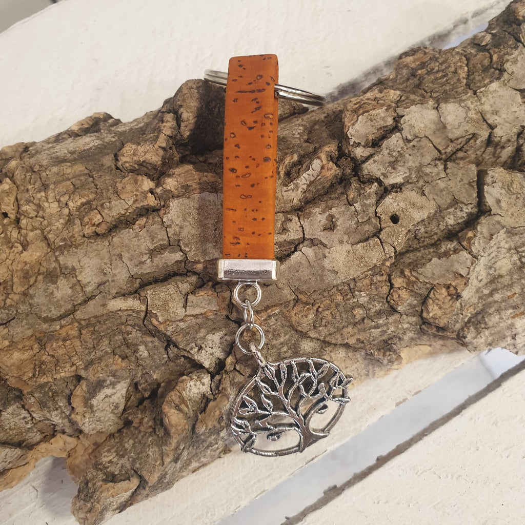 Porte-clés en liège plat orange - arbre de vie - alsace