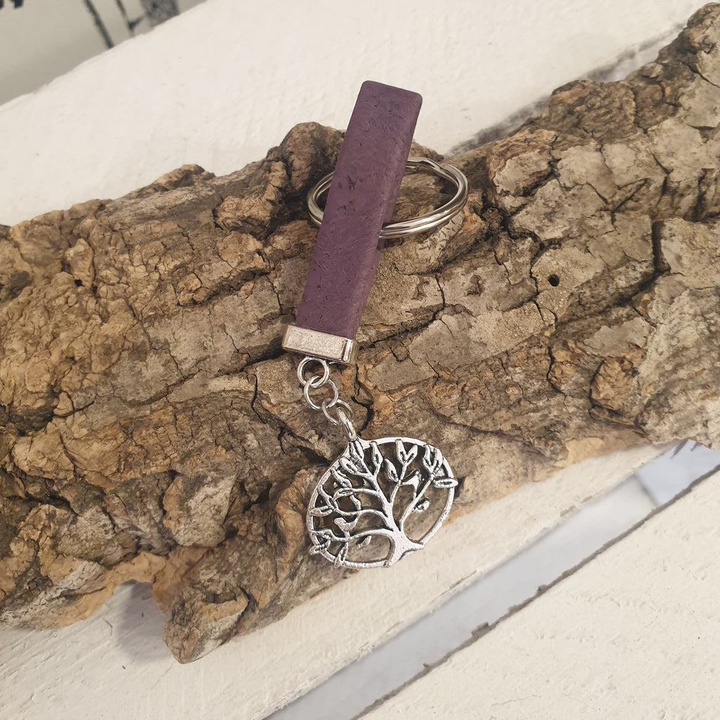Porte-clés en liège plat violet - arbre de vie - alsace