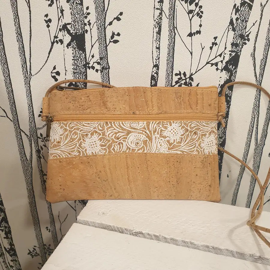 Sac bandoulière en liège naturel Aurelia avec motif baroque