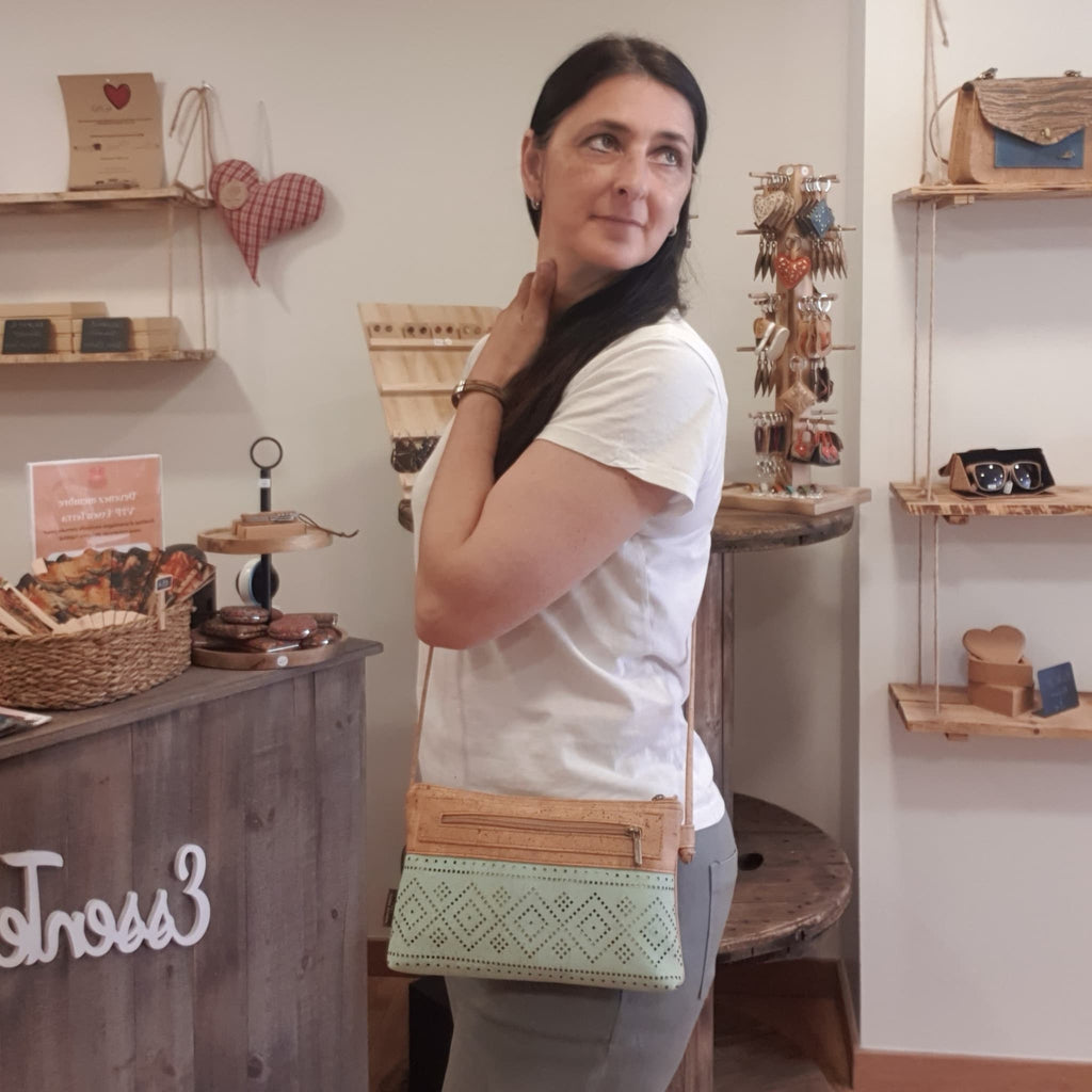 sac liege bleu pastel - vue portee