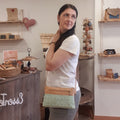sac liege bleu pastel - vue portee