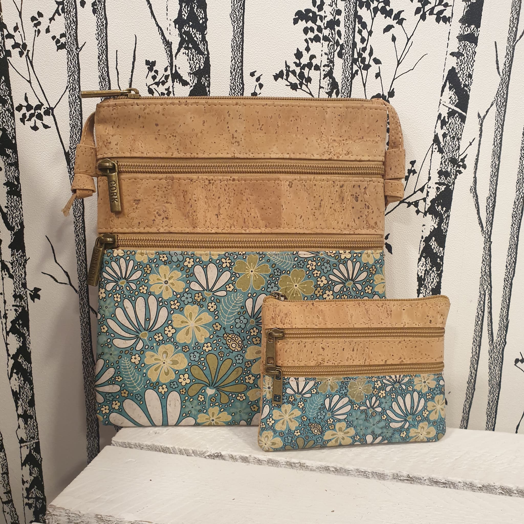 Sac liège imprimé floral avec porte-monnaie assorti - vue d'ensemble - alsace