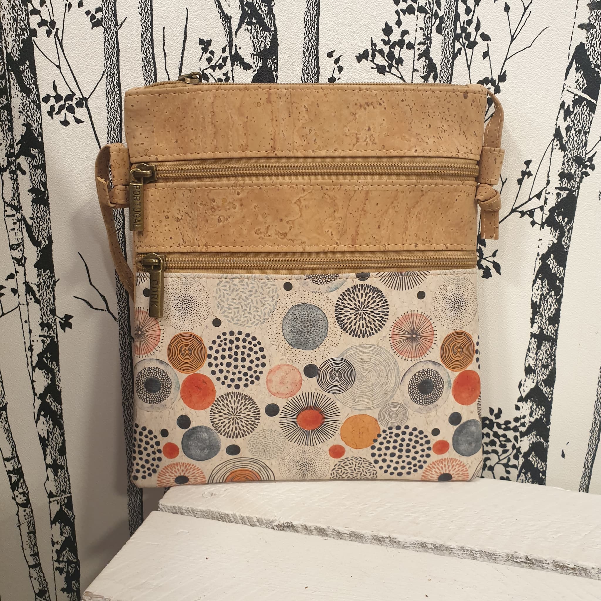 Sac ethique liège - motifs cercles - vue de devant