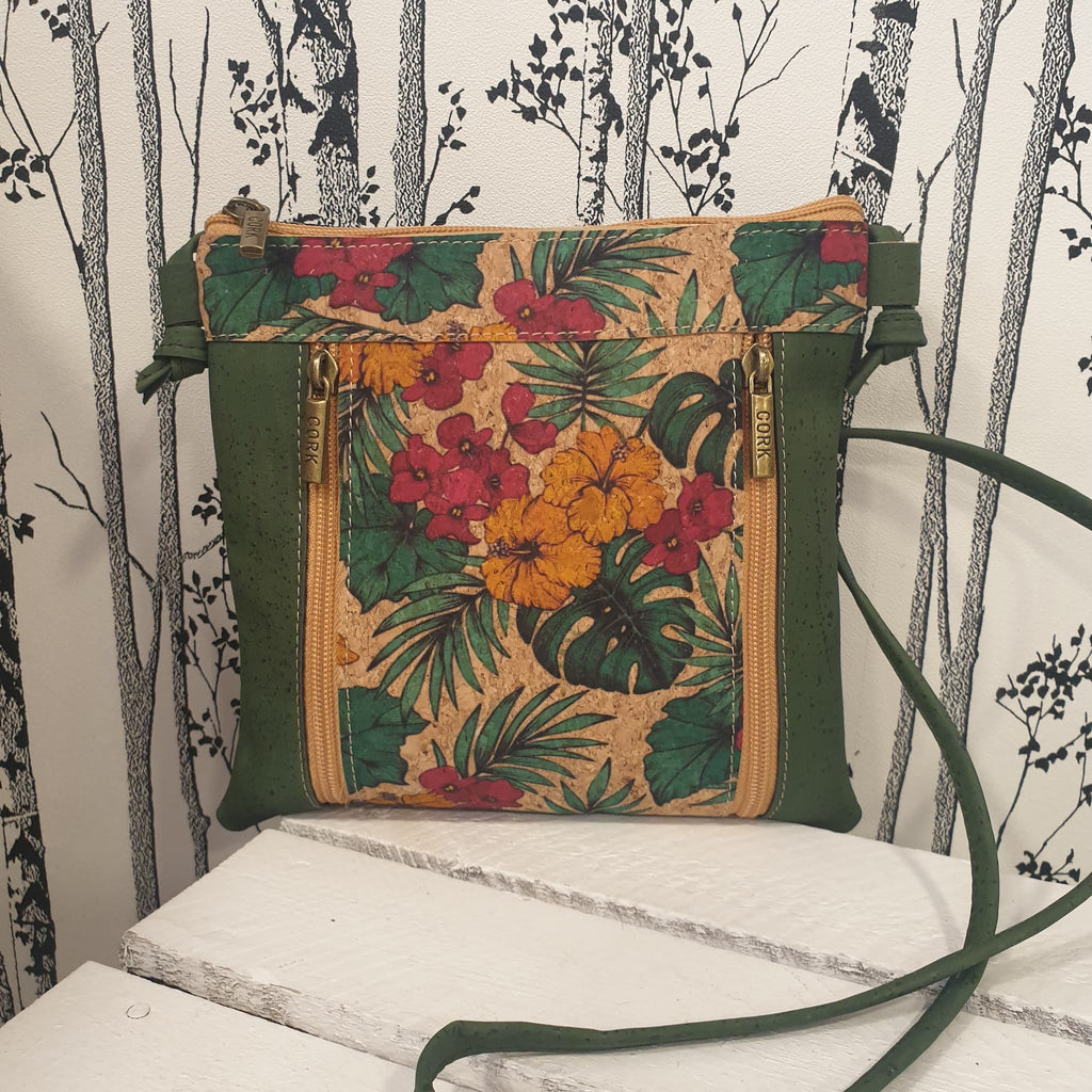 Sac bandoulière vagan imprimé fleuri  - vue de devant - liege portugais - alsace