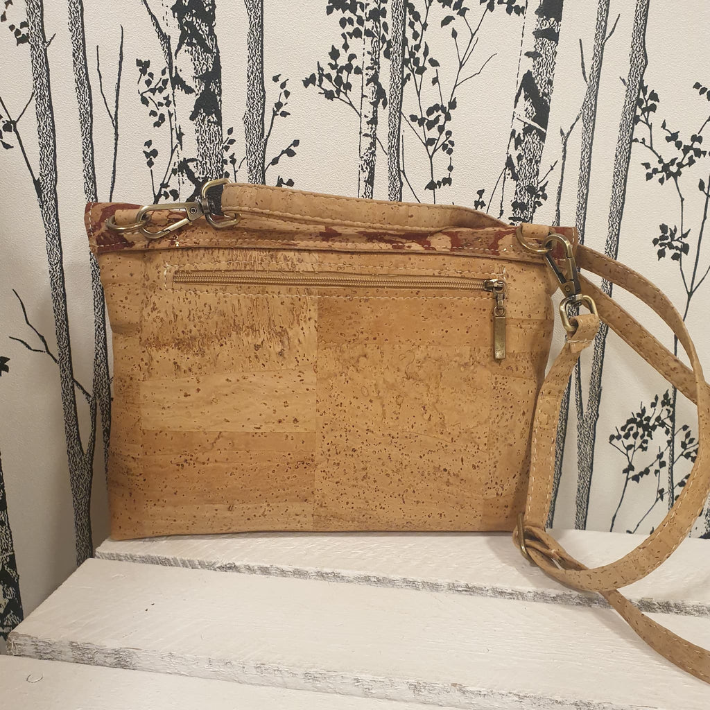 Sac bandoulière Calyra en liège marron et bordeaux - Vue de derrière