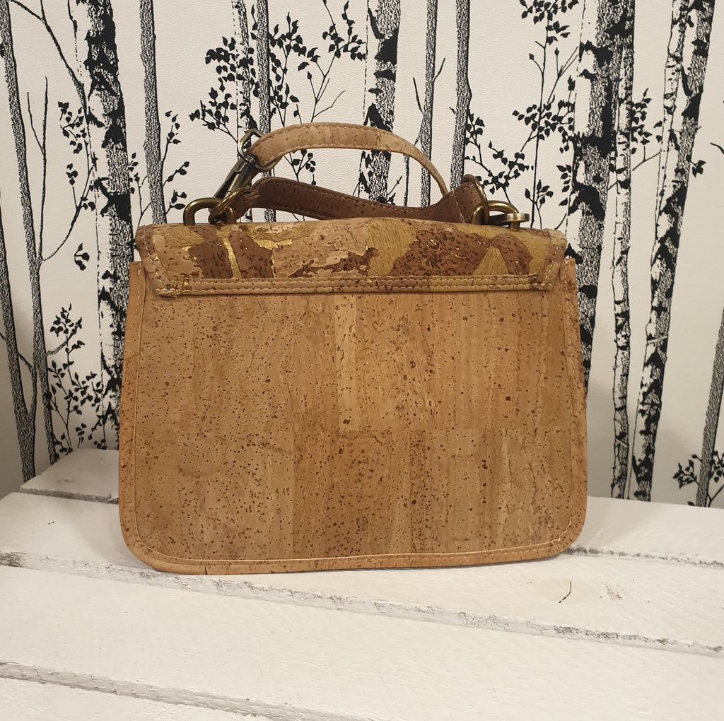 Sac cartable Doréa en liège marron et naturel avec détails dorés - vue arrière