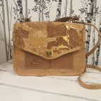 Sac cartable Doréa en liège marron et naturel avec détails dorés - Vue de devant