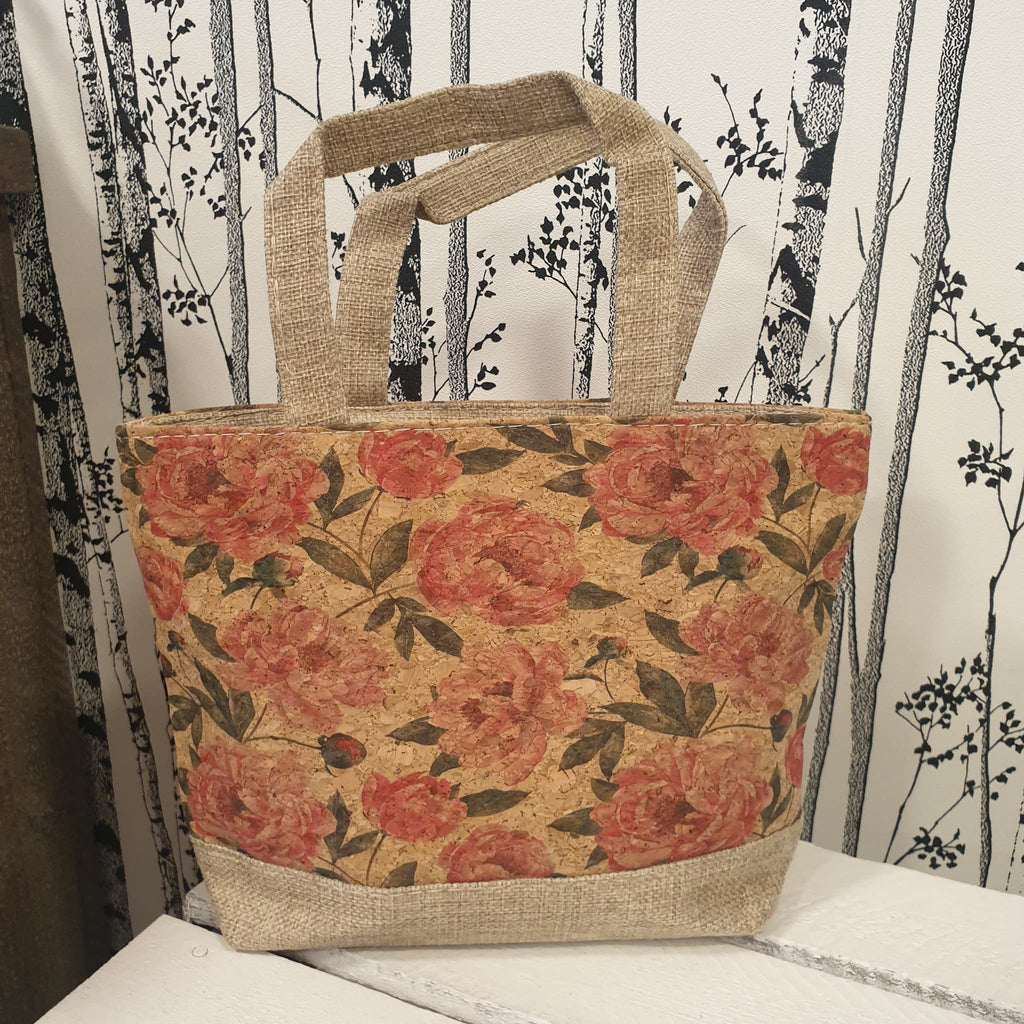 Sac cabas Rosalia en tissu et liège avec imprimé de roses