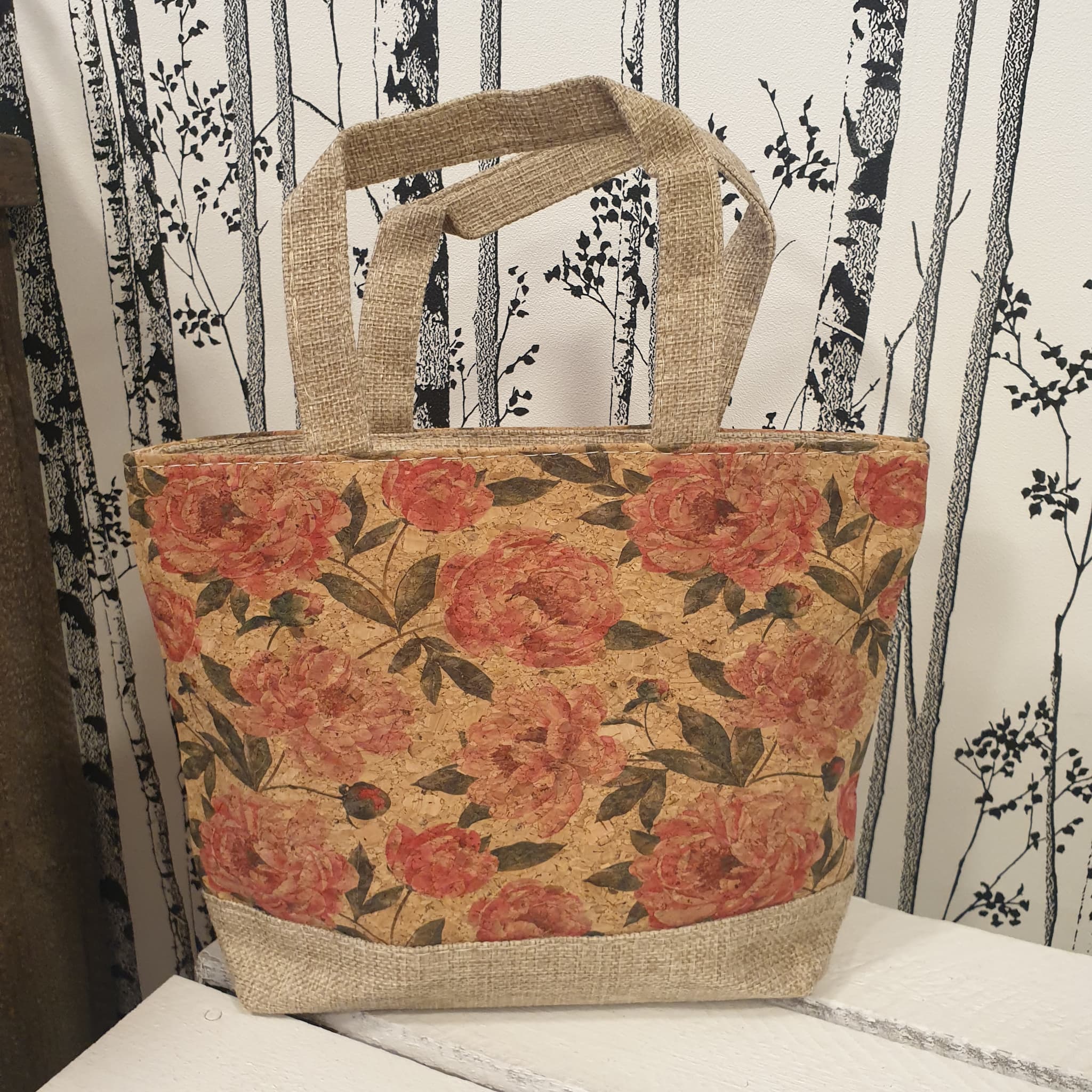 Sac cabas Rosalia en tissu et liège avec imprimé de roses