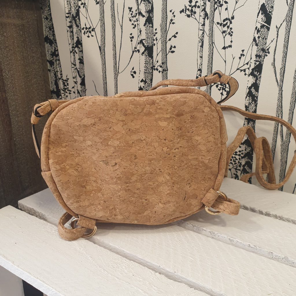 Mini sac à dos Noa en liège et tissu bleu foncé