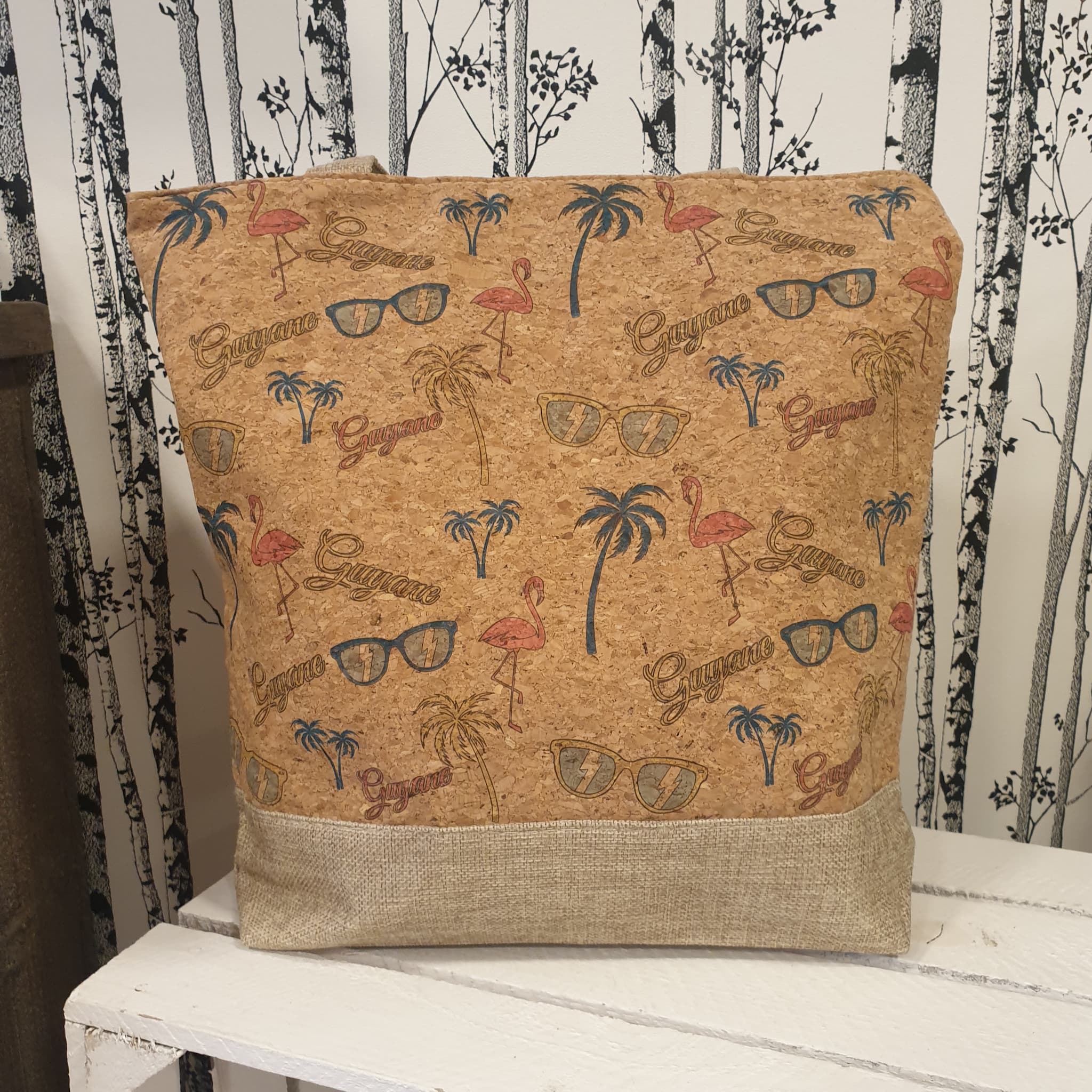 sac cabas liege et tissus artisanal - vue de devant 