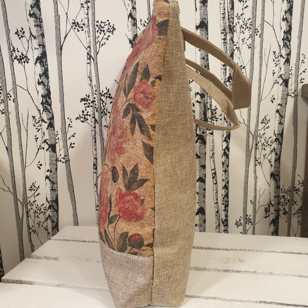 Sac cabas liège  imprimé fleurs - vue de coté