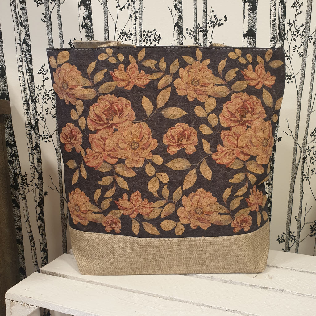 Tota bag fleuri liege et tissus - made in portugal - vue de devant