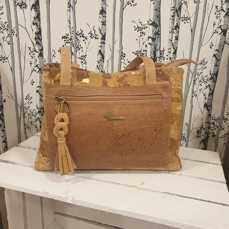 Sac à main en liège marron et ocre – vue de face