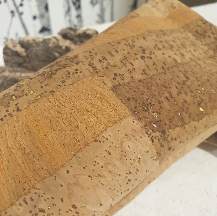 Étui à lunettes en liège naturel, marron , orange et doré – accessoire vegan