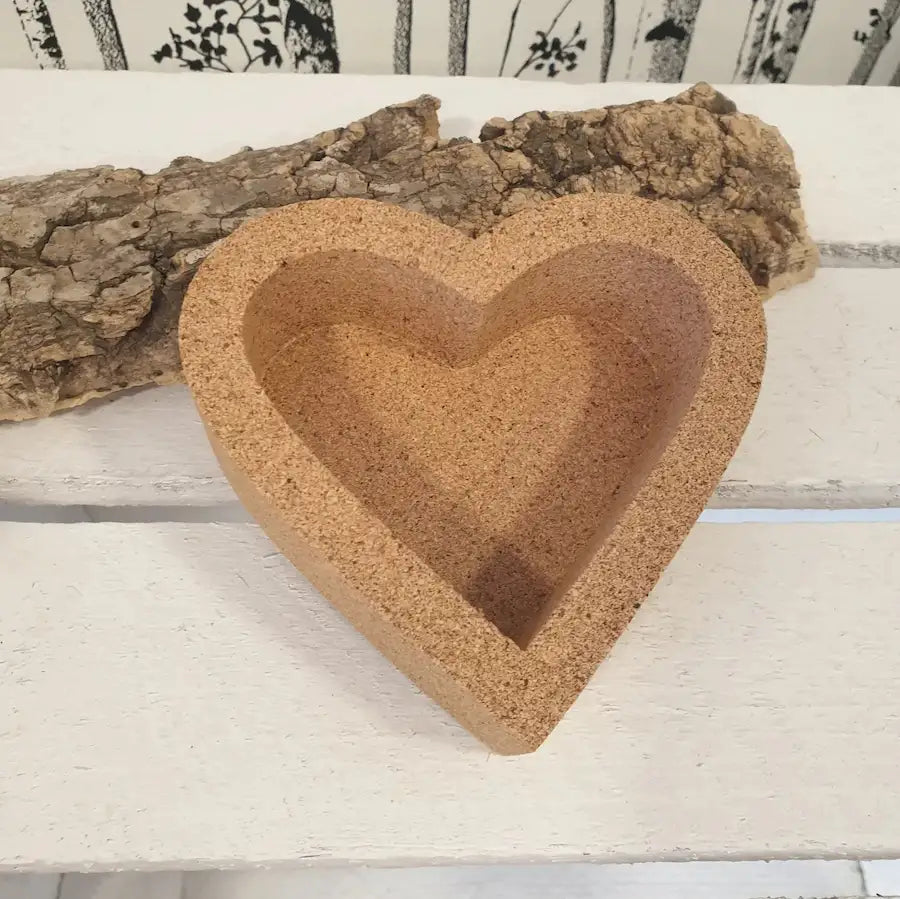 Boîte à bijoux en liège forme cœur ouverte - Vue de dessus