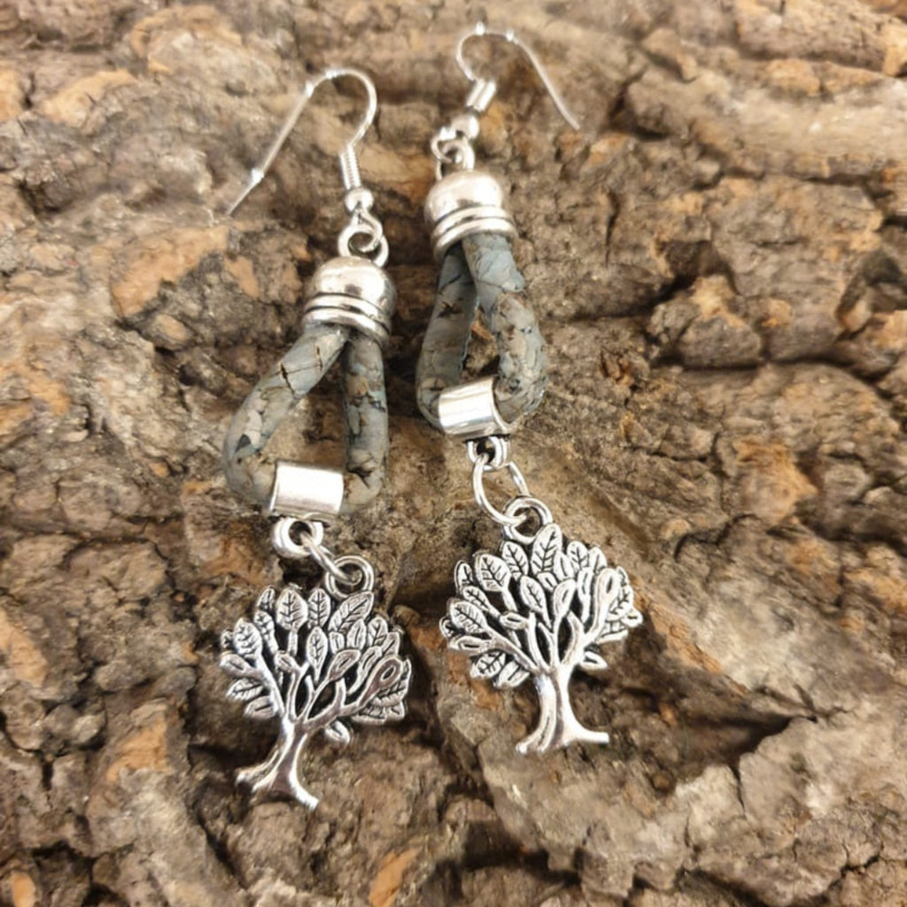 Boucles d'oreilles en liège et meta Blandina bleu gris 