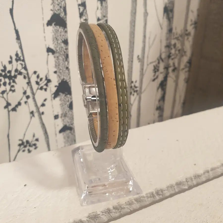 vue d ensemble bracelet en liège vert 