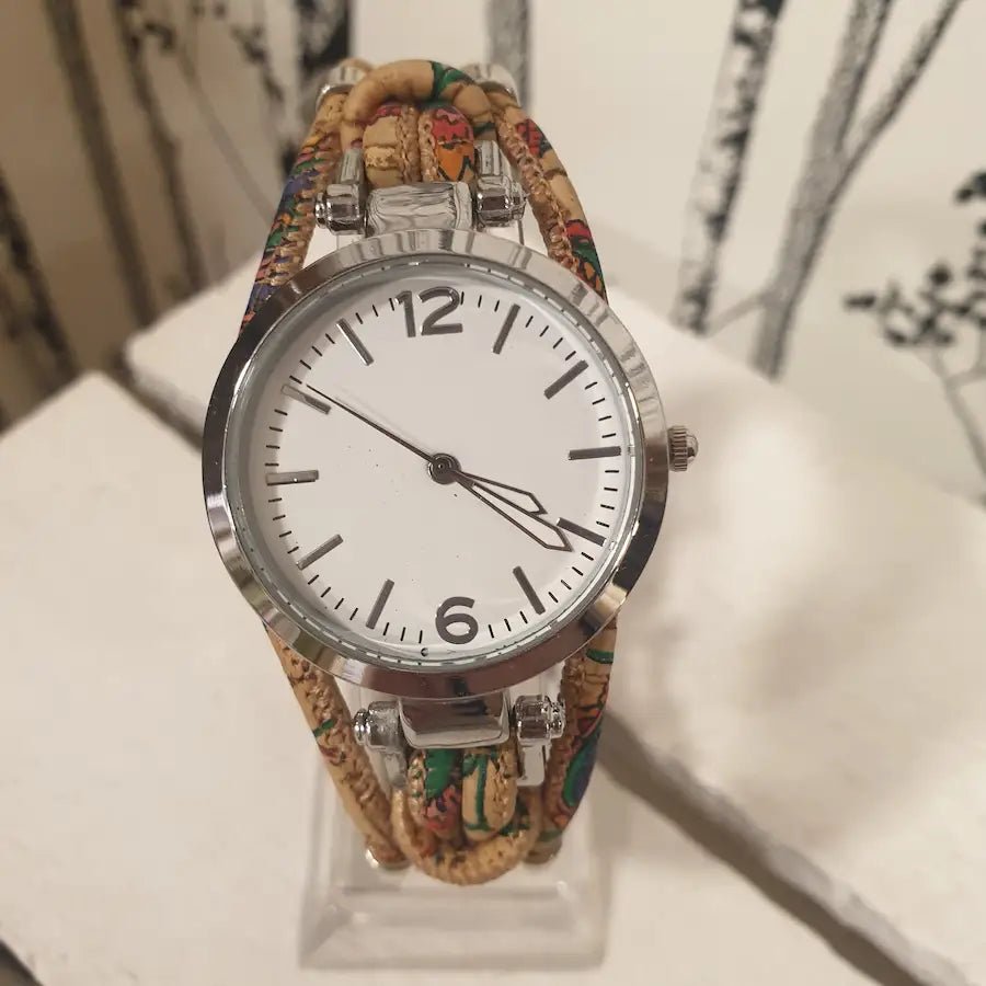 Montre artisanale en liège Floraë avec cadran fond blanc